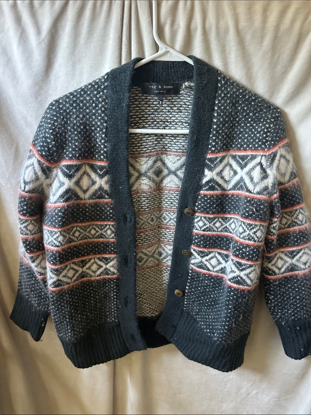 rag & bone Woman Gray Patterned Wool Blend Cardigan Sweater